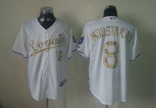 Royals #8 Mike Moustakas White USMC Cool Base Stitched MLB Jersey - Click Image to Close